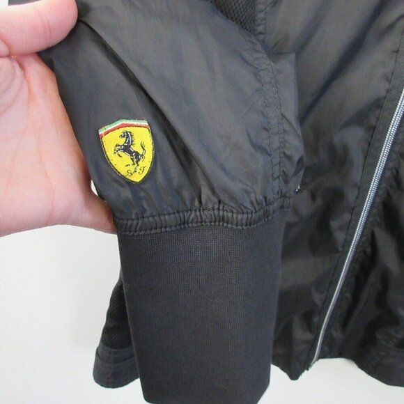 Ferrari Puma Bomber Jacket Women M Black Zip Mesh y2k R Moto Biker Racing 294 - Picture 9 of 16